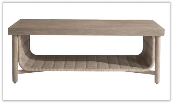 Bernhardt Santiago Brown Cocktail Table with U-shaped Shelf Woven Base